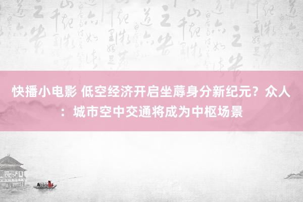 快播小电影 低空经济开启坐蓐身分新纪元？众人：城市空中交通将成为中枢场景
