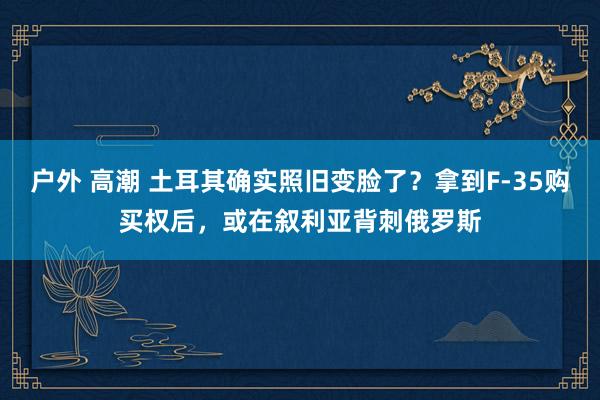 户外 高潮 土耳其确实照旧变脸了？拿到F-35购买权后，或在叙利亚背刺俄罗斯