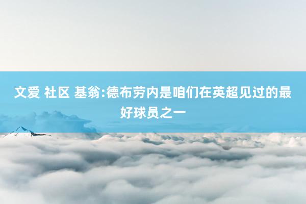 文爱 社区 基翁:德布劳内是咱们在英超见过的最好球员之一
