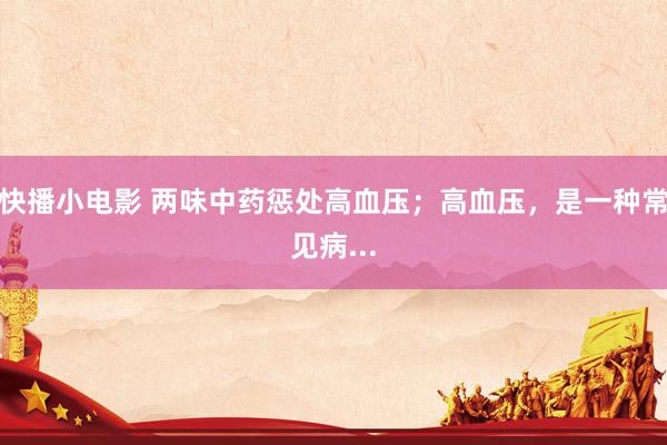 快播小电影 两味中药惩处高血压；高血压，是一种常见病...