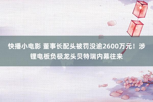 快播小电影 董事长配头被罚没逾2600万元！涉锂电板负极龙头贝特瑞内幕往来