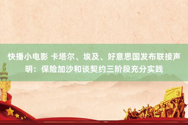 快播小电影 卡塔尔、埃及、好意思国发布联接声明：保险加沙和谈契约三阶段充分实践