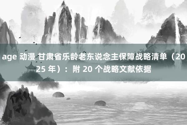 age 动漫 甘肃省乐龄老东说念主保障战略清单（2025 年）：附 20 个战略文献依据